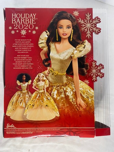 Barbie Doll Mattel "2020 Holiday Barbie" Hispanic Brunette #GHT56 New In Box - Picture 4 of 5
