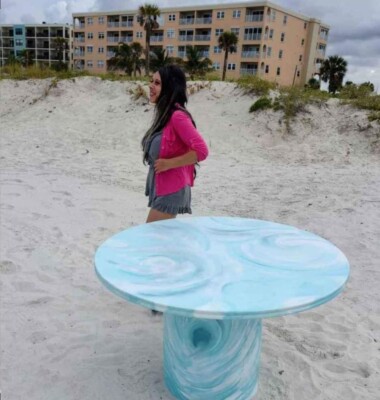  48'' Round Dining Table Original Painting, '' A Table For Two With A View''
