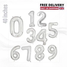 40" Inch Giant Foil Silver Number Balloon Age 0-9 Helium Air Balloons Birthday