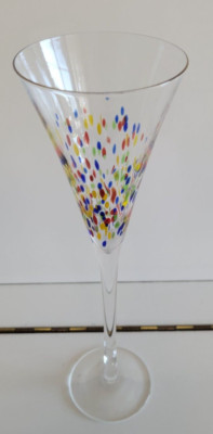 PIER 1 GLASS TRUMPET STYLE CHAMPAGNE FLUTE WITH RAINBOW CONFETTI 10.75 INCH 6 OZ