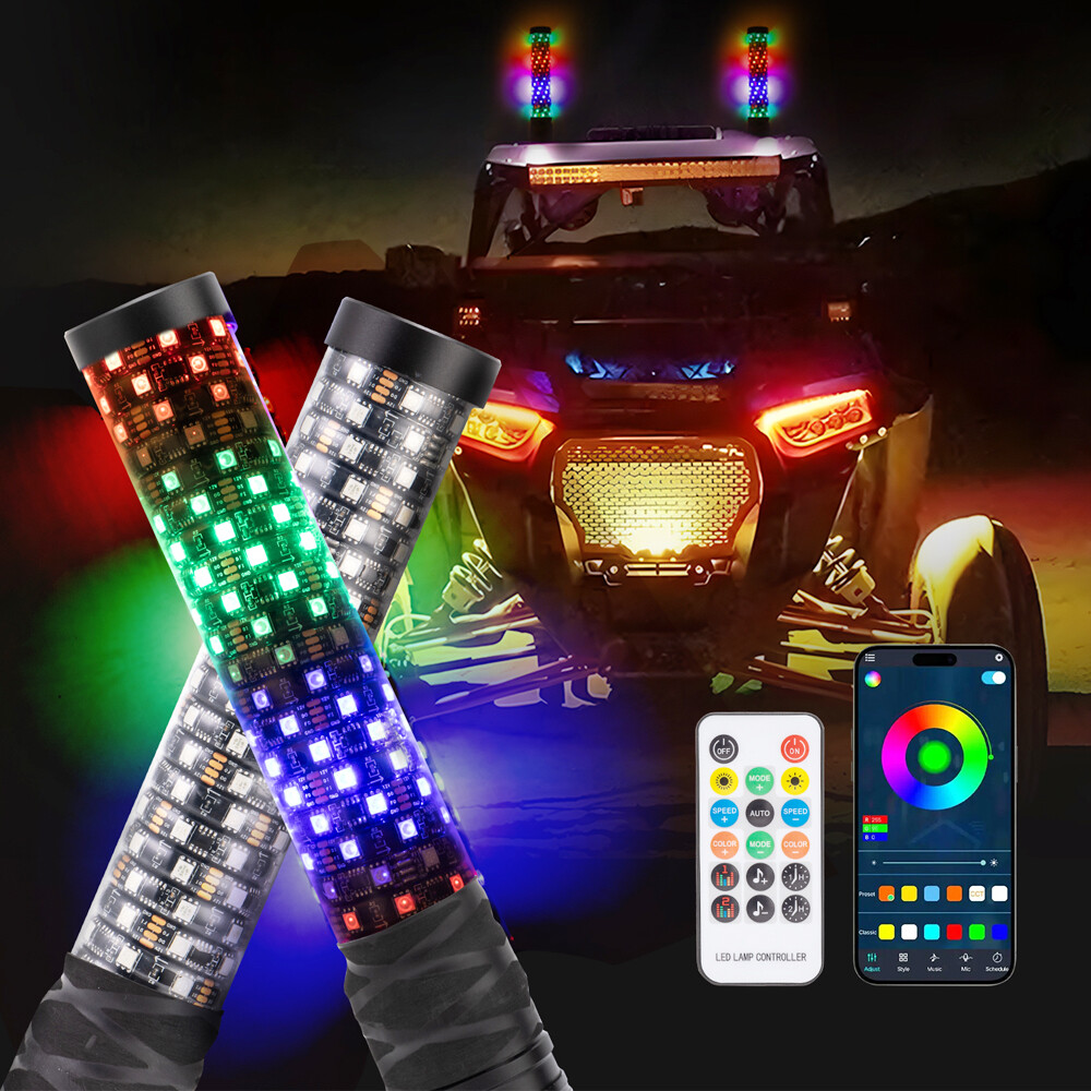 RPUNITHM CHUNITHM風 折りたたみ式 LEDスライダー For Can-am Outlander 570 XMR X3 2PCS 1FT LED Whip Lights RGB