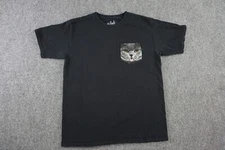 a lab Shirt Mens Medium Black Pull Over Short Sleeve Cat Graphic Pocket Front