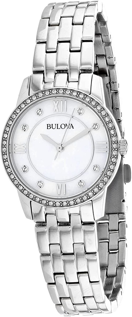 Bulova 96X155 Silver Tone White Mother of Pearl Dial Crystal  display picture 3