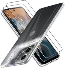 For Motorola Moto G34 Case, Clear Silicone Gel Phone Cover + Screen Protector