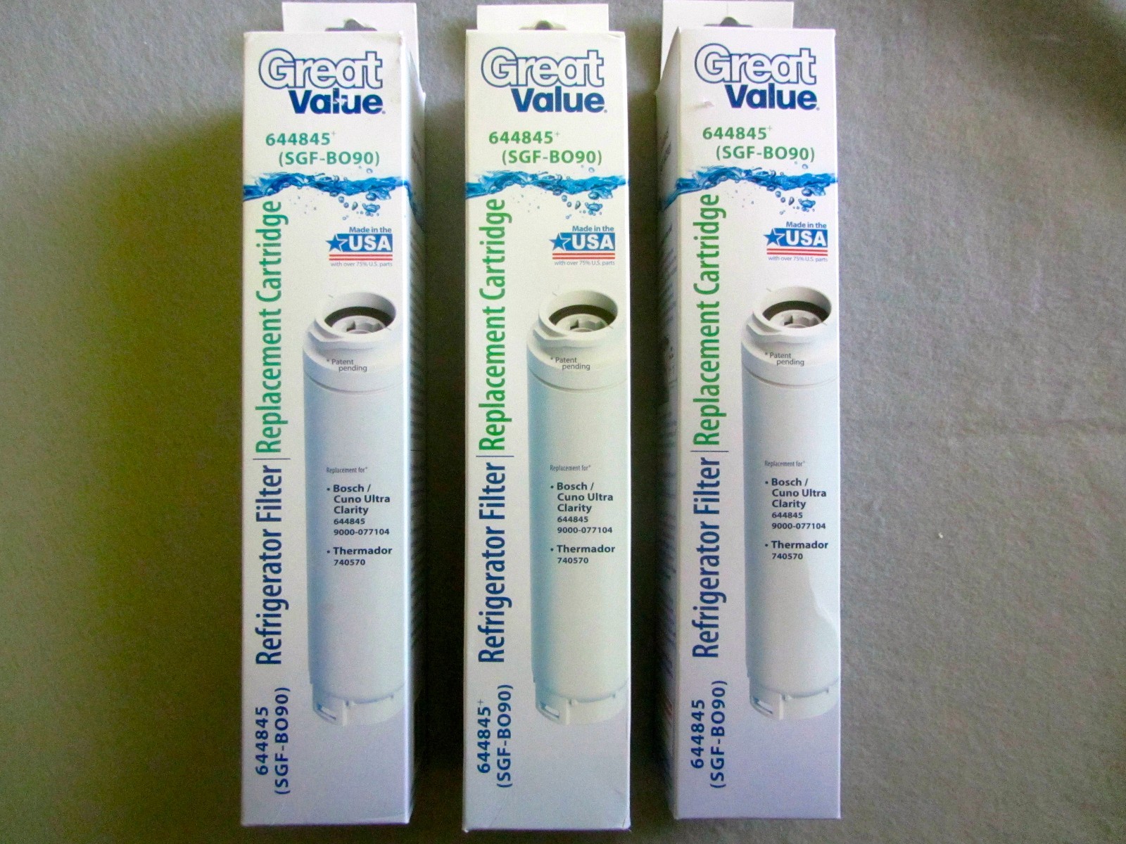 3 Great Value Refrigerator Filters Replacement Cartridges SGFBO90