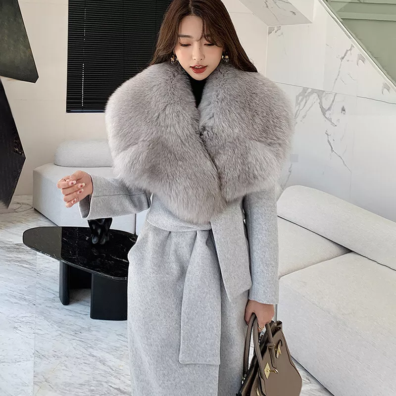 Wool Coat with Thick Fur Collar  Stylish Winter Outerwear - Family Shopolf