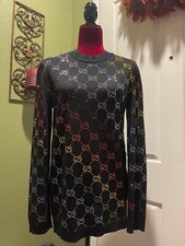100 Authentic GUCCI Rainbow Crystal Embroidered Sweater 5000 Size: L