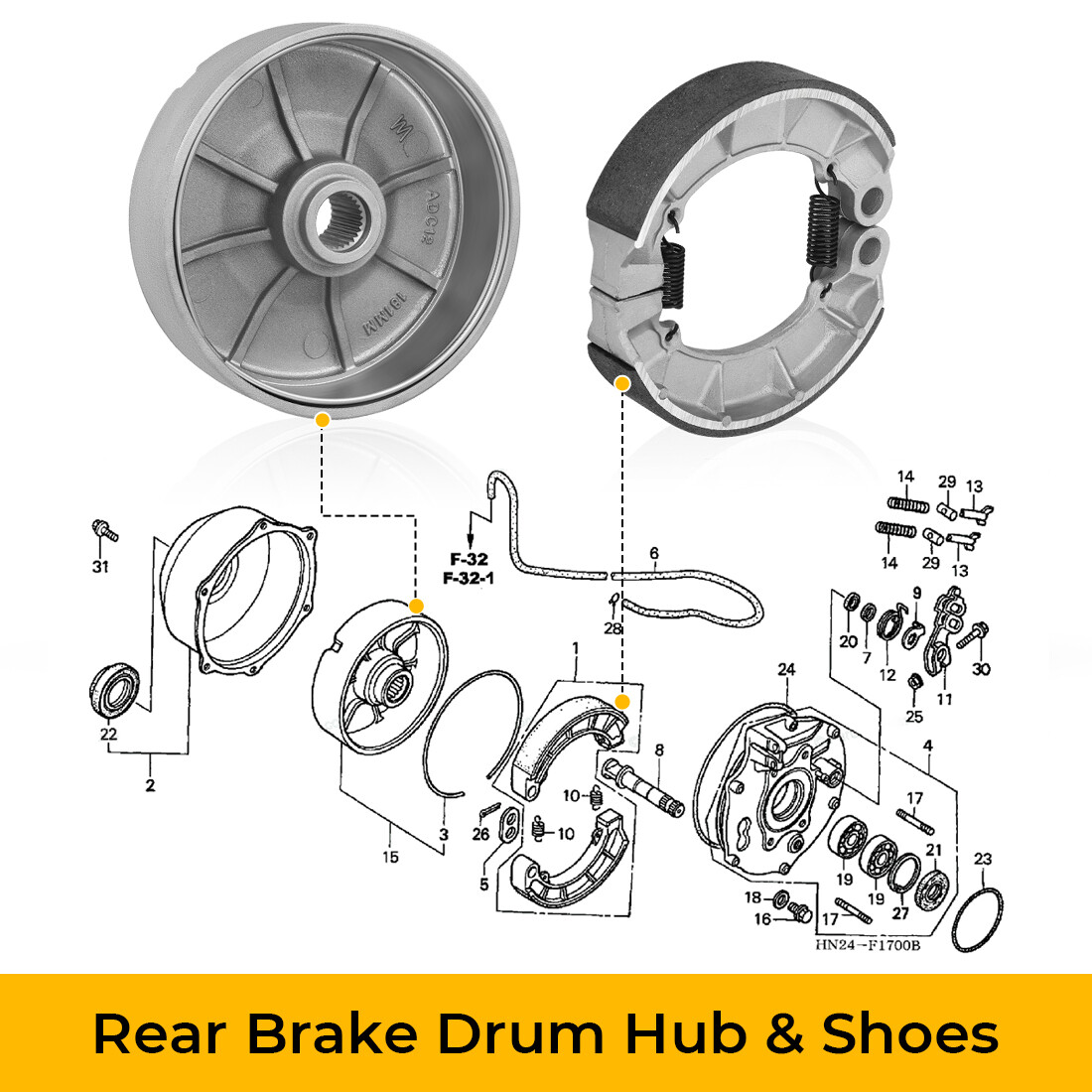 Rear Brake Drum Hub & Shoes for Honda Foreman 500 TRX500FE/FM/FPE/FPM/TM 2005-13