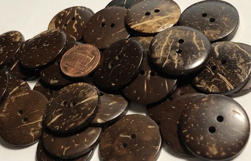 6 Large Brown Natural Coconut Shell Buttons Sew-through 2-hole 25.5mm 1" 12491 - Picture 3 of 6