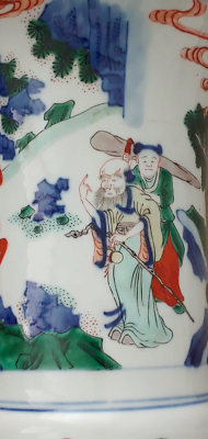 清代康熙青花五彩瓷陆逊问津图花觚17th C Kangxi Period Famille Verte