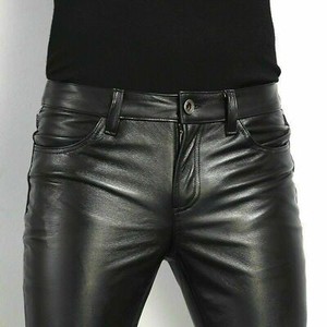 MEN'S LEATHER PANT JEANS THIGH FIT 