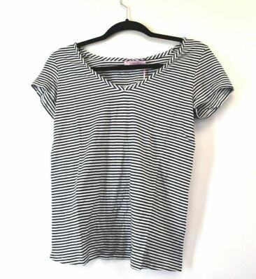 Calypso St. Barth Stevie Womens M Short Sleeve V-Neck Striped T-Shirt Navy White