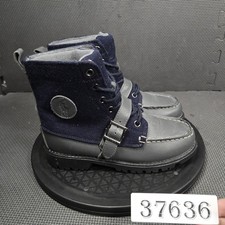 Polo Ralph Lauren Snow Boots Boys Size 3 Blue Leather Lace Up Buckle Winter