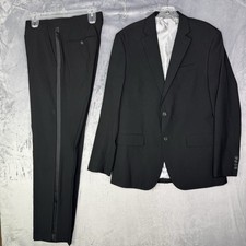 J. Ferrar Slim Fit Black Tuxedo Suit Jacket  Pants Set 32x32 Satin Stripe Trim