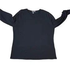 Mark Shale 100% Silk Black Long Sleeve Blouse Women Size L Scoop Neck Career