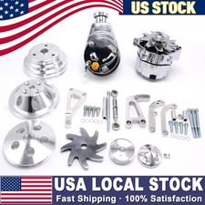 Long Water Pump Pulley Kit Alternator Power Steering Pump For Sbc Chevy