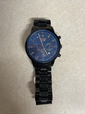 LIGE men's chronograph wristwatch in black stainless steel with a blue dial