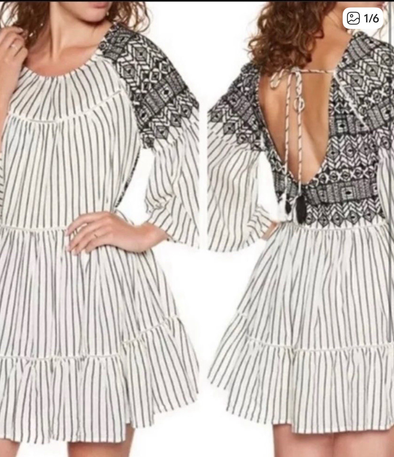 Free People Lola Embroidered Mini Dress in Black/White - Size XS