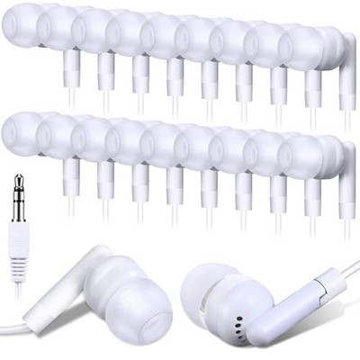  Pack Wired Earbuds Bulk for Classroom Ear Headphones Wired Basic 100 White