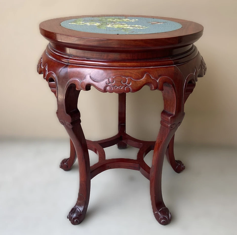 Chinese Rosewood Cloisonne Side Table - Image 2 of 4