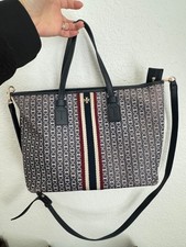 Tory Burch Gemini Link Canvas Tote Handbag Crossbody Strap Navy