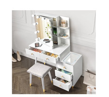 Ktaxon 3 Color Lighted Vanity Table Set, Makeup Table with LED Nightstand, Dress