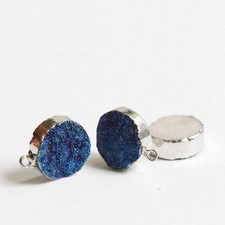 1PC Silver Tone Plated, 3D Druzy Gemstone Round Charm Pendant, High Quality Bez