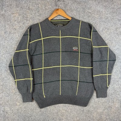 Paul & Shark Sweater Mens Large Gray Plaid Yachting Pullover Jumper