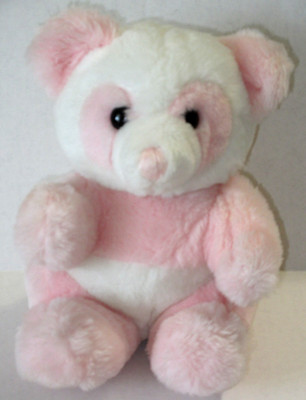 Vintage 1983 Dakin Baby Things Panda Bear Pink White Plush Stuffed Animal Rattle