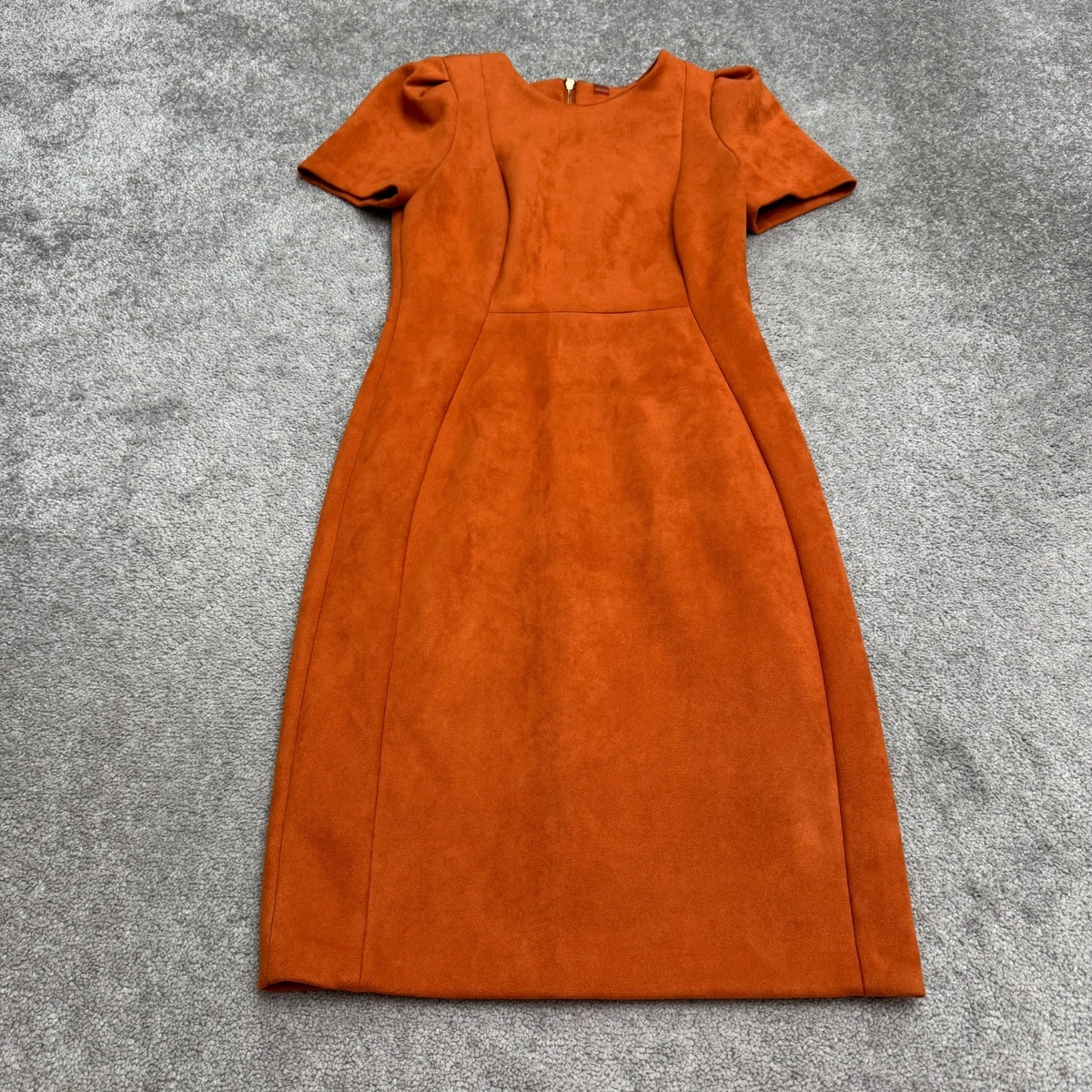 calvin klein orange suede dress Calvin Klein Brown Rust Faux Suede Sheath Dress Zipper Front & Back Size 14 G285