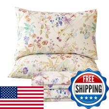 Huborise Queen Size Sheet Set Purple Floral Bed Sheets 100 Cotton 4Pcs Pink