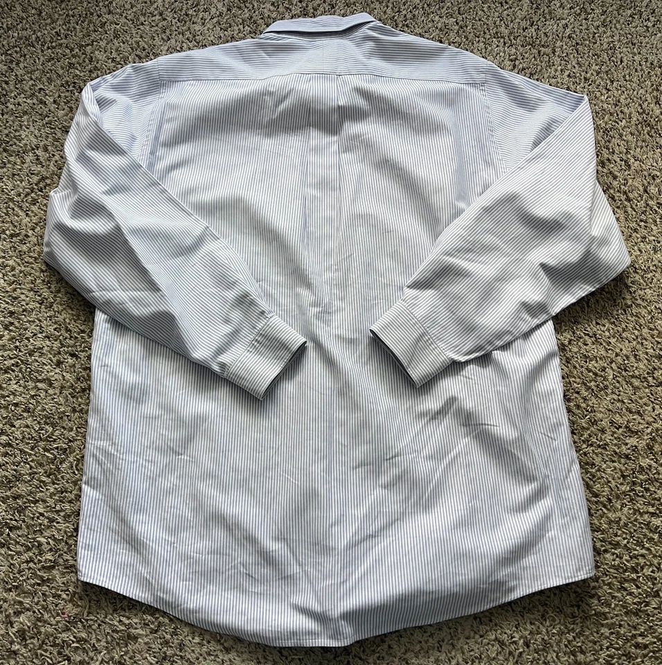 Camisa LL Bean Para Hombres 16.5 Azul Blanco Rayas Botones Oxford OCBD Foto 3 de 4