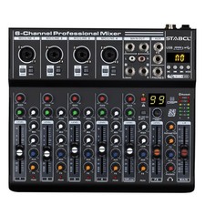 Professional Metal 6 Channel Audio Mixer with BT, Audio Interface Sound Board...