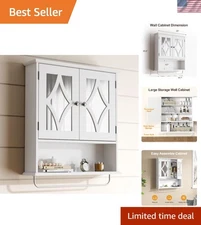 Bathroom Medicine Cabinet Wall Mount Storage Towel Rack Adjustable Shelf White