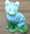 Fenton Glass Green Opalescent Glass Seated Cat Figurine