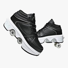 2-in-1 Roller Skates Shoes with Retractable 4 Wheels  Pop-Out Deformation Sneak