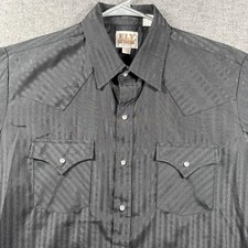 Ely Cattleman Shirt Mens Large Black Western Pearl Snap Long Sleeve Cowboy
