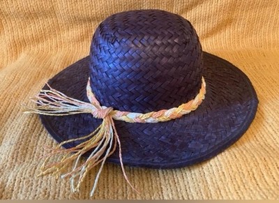 Far East Brokers & Cons. Women s Dark Blue Natural Fiber Woven Brim Sun Hat