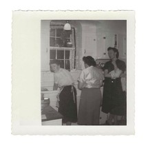 Vintage Snapshot Photo Three Women Washing Dishes Kitchen 1950s