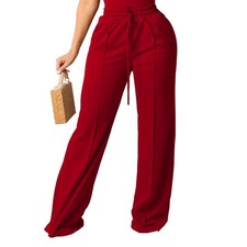 Women's Casual Wide Leg Pants High Waisted Drawstring Baggy Sweatpants Elasti...