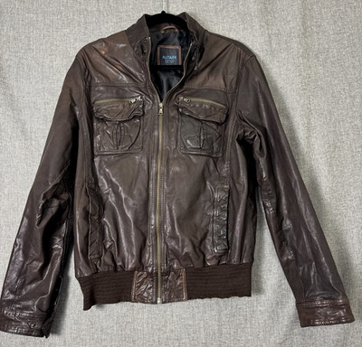 Pre-Owned Distressed AUTARK  Leather Brown Bomber Jacket Women size M