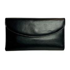 Mundi NWT Black Leather Checkbook Envelope Wallet 18 Card + ID Holder 7”x 4”