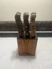 Chicago Cutlery Steak Knife Set 103S Set 6 w/ 2 sided bllock vtg free shipping