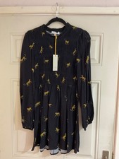 New Never Fully Dressed Black Cheetah Shirred Elastic Tunic/Dress - Size 14 BNWT