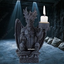 Dragon Candle Holder Gothic Ornament Figurine Black Pagan Wiccan Fantasy Myth