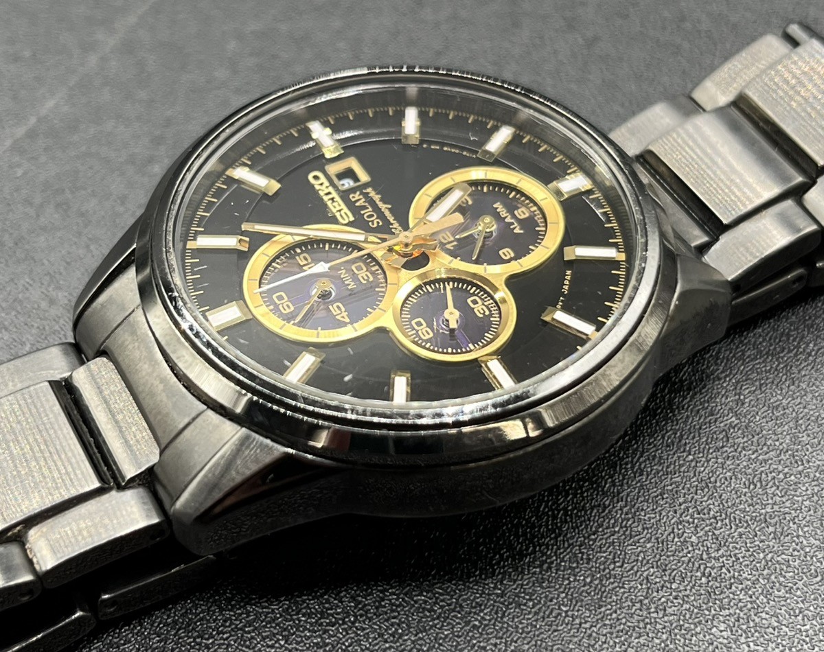 SEIKO SOLAR CHRONOGRAPH V172-0AF0 GOLD / BLACK WATCH (MVP012586
