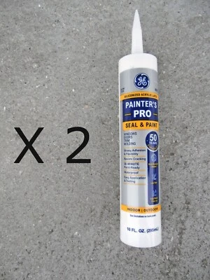 2 New 10oz GE White PAINTER'S PRO Siliconized Acrylic Latex Caulk Free US Ship