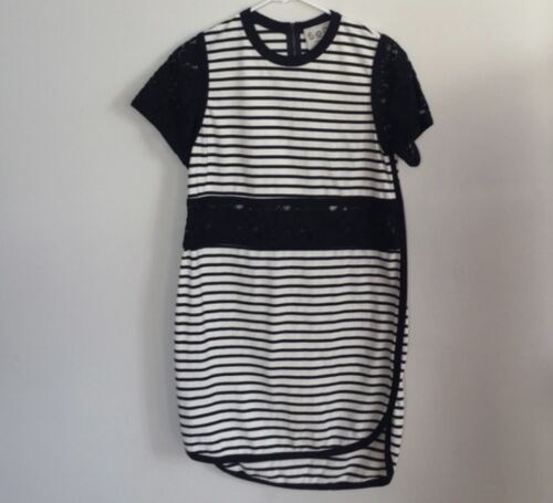 Sea NY Black Stripe Lace Insert Cutout Tunic Shir… - image 1
