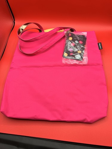 LANCOME~PARIS~PINK~PRINT INSIDE~Beach Tote Canvas~15 1/2" X 16 1/2" Reversible - Picture 2 of 5
