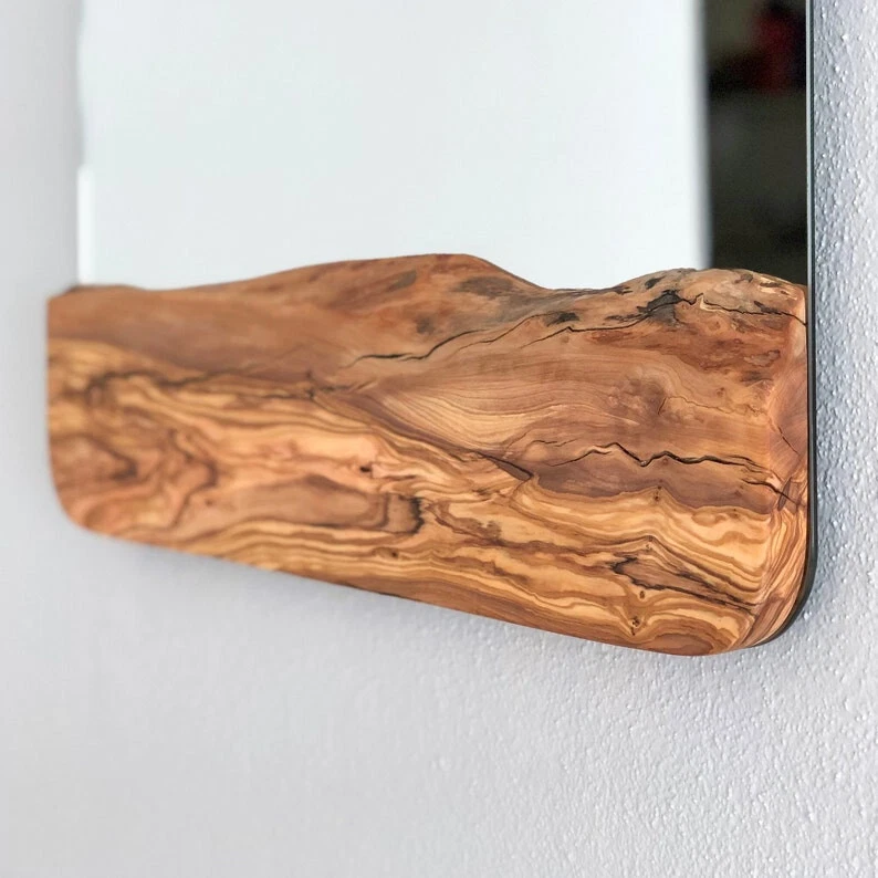 Wood Square Wall Mirror, Live Edge Wood Wall Mirror, Wood Frame Mirror Wall Deco - Image 3 of 4